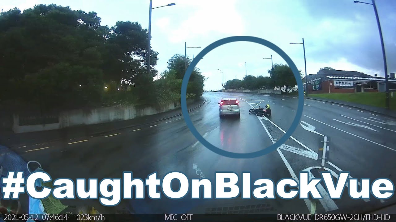 Car-Slips-On-Oil-Spill-Hits-A-Biker-CaughtOnBlackVue