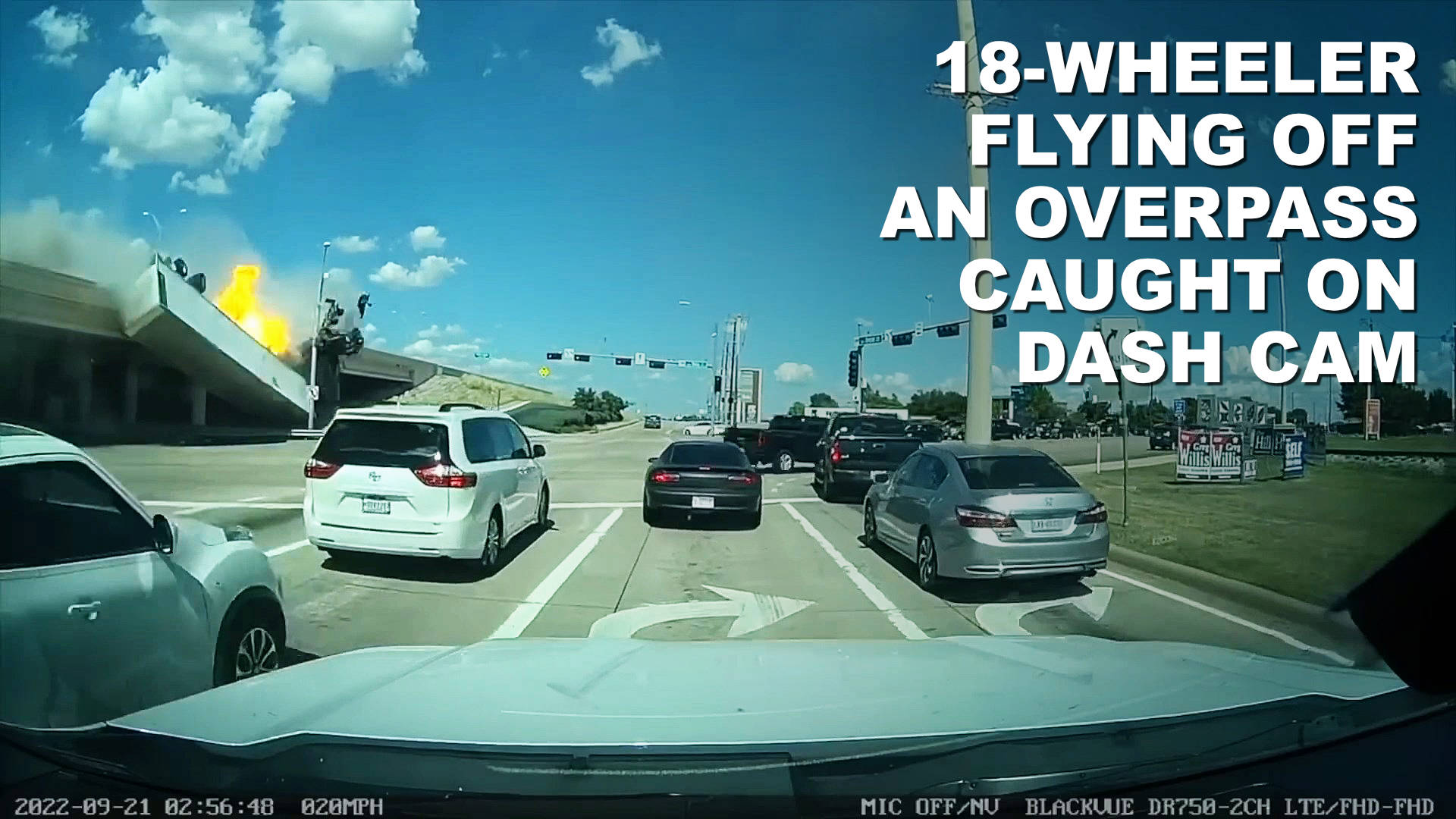 Truck flies off an overpass THUMBNAIL