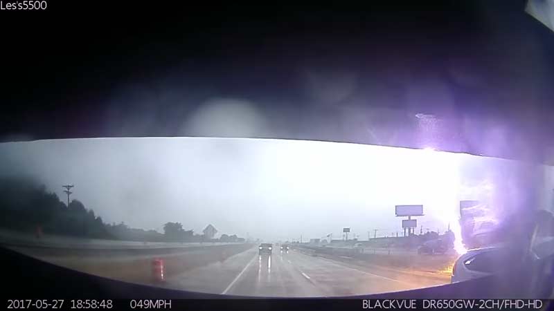 [Video] Lightning Striking a Few Meters Away on Highway